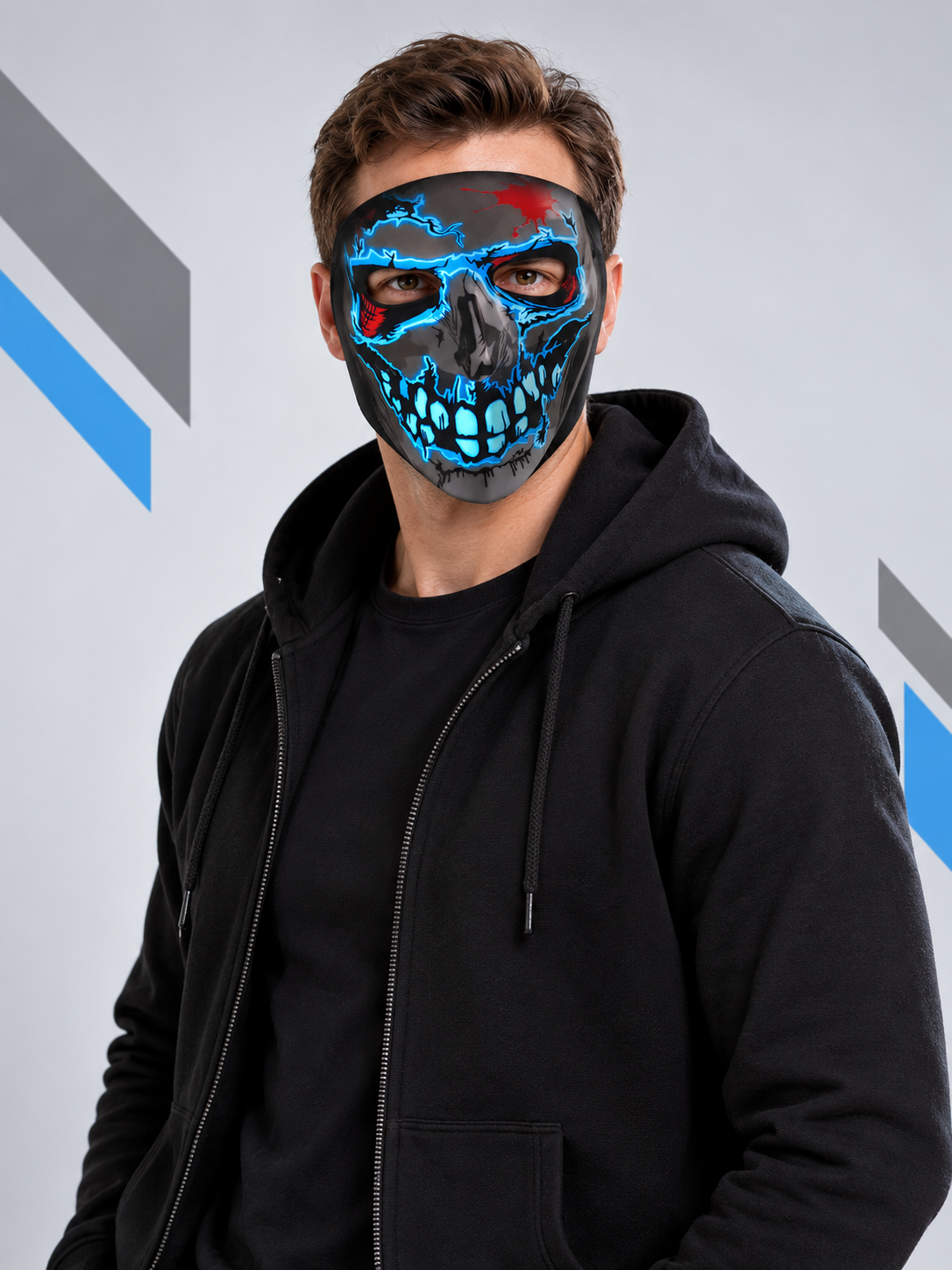 Skull Mask with Blue Lines and Red Spots