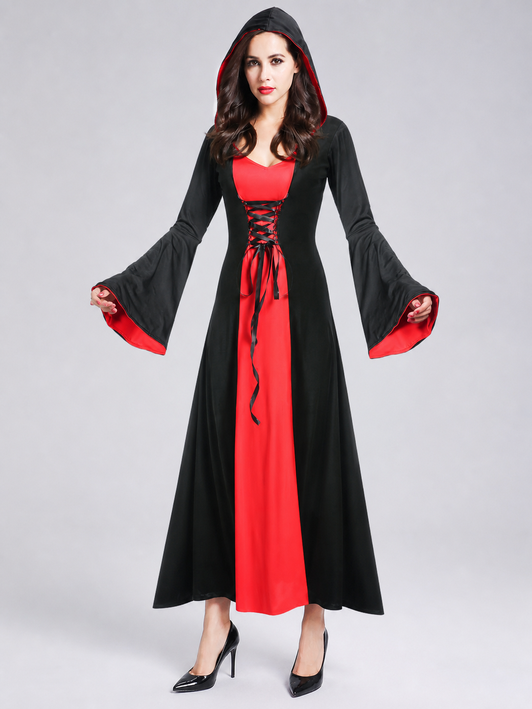Vampire Costume with Lacing and Wide Sleeves