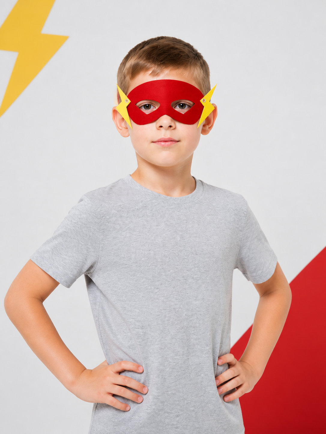 Superhero Cosplay Mask, Red and Yellow with Lightning Bolts Costume Masks detail
