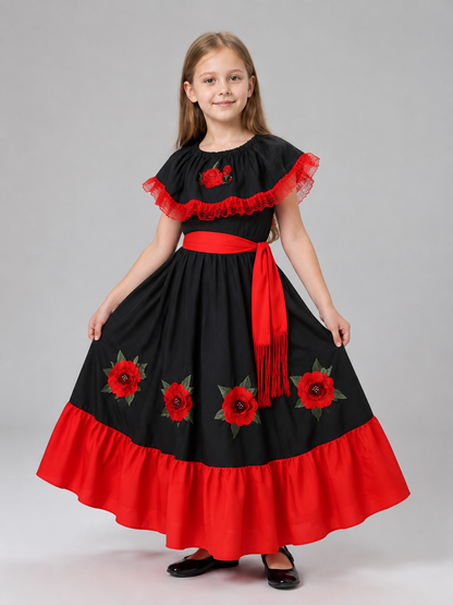 Children's Carnival Dress with Red Ruffle and Belt Costume Dresses detail
