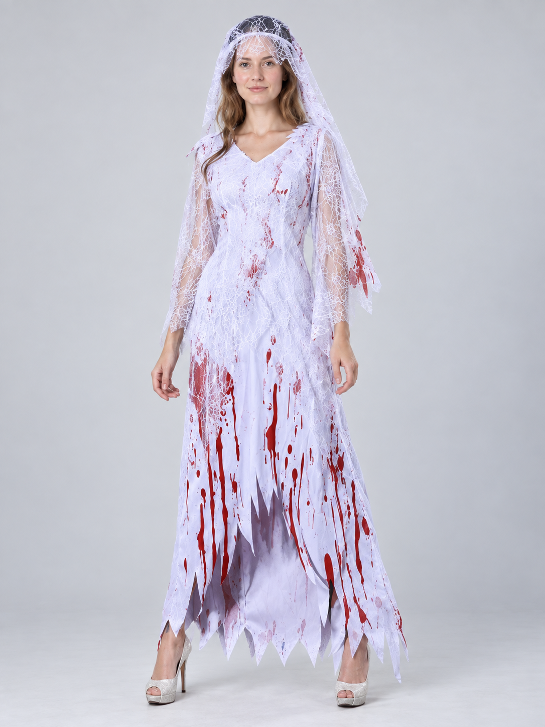 Ghost Costume with Veil and Blood Imitation for Halloween