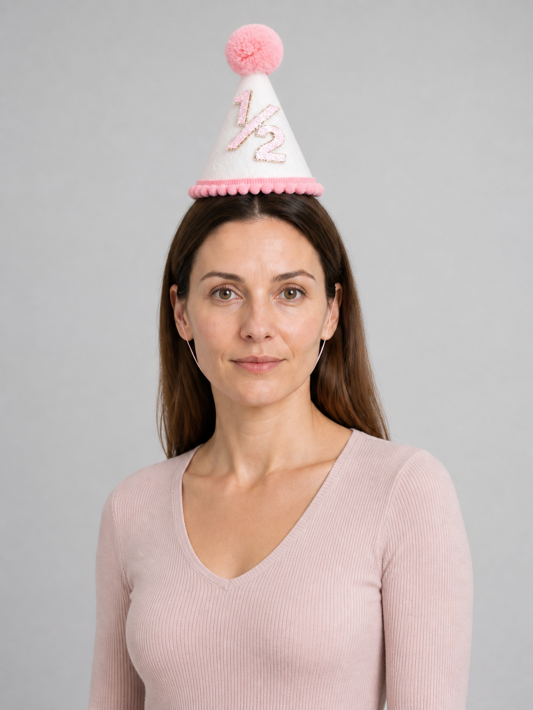 Pink Carnival Party Hat with Glittery 1/2 Costume Headwear detail