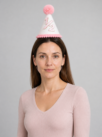 Pink Carnival Party Hat with Glittery 1/2 Costume Headwear detail