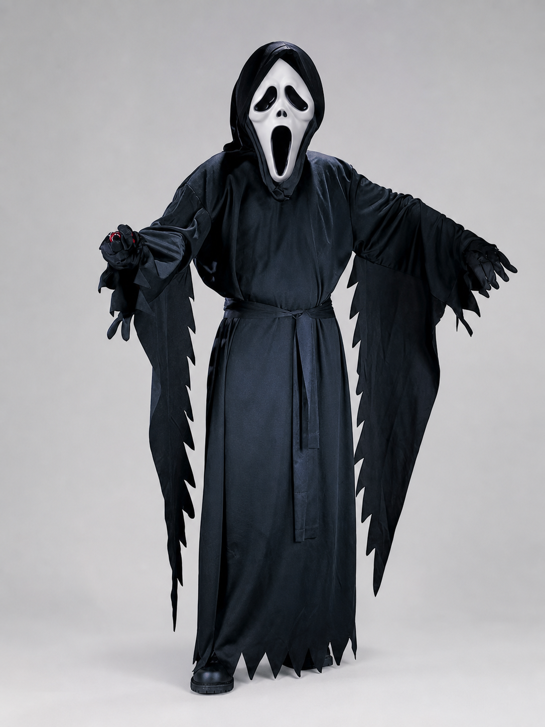 Black ghost robe with hood and white mask