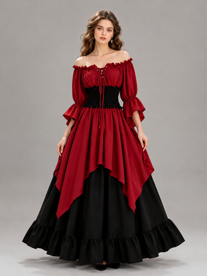 Victorian Ruffled Lace-Up Dress Costume Dresses detail