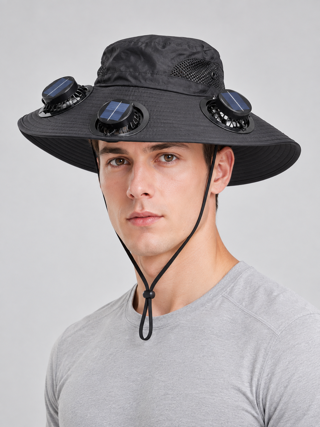Dark Gray Wide-Brim Panama Hat with Fans Costume Headwear detail