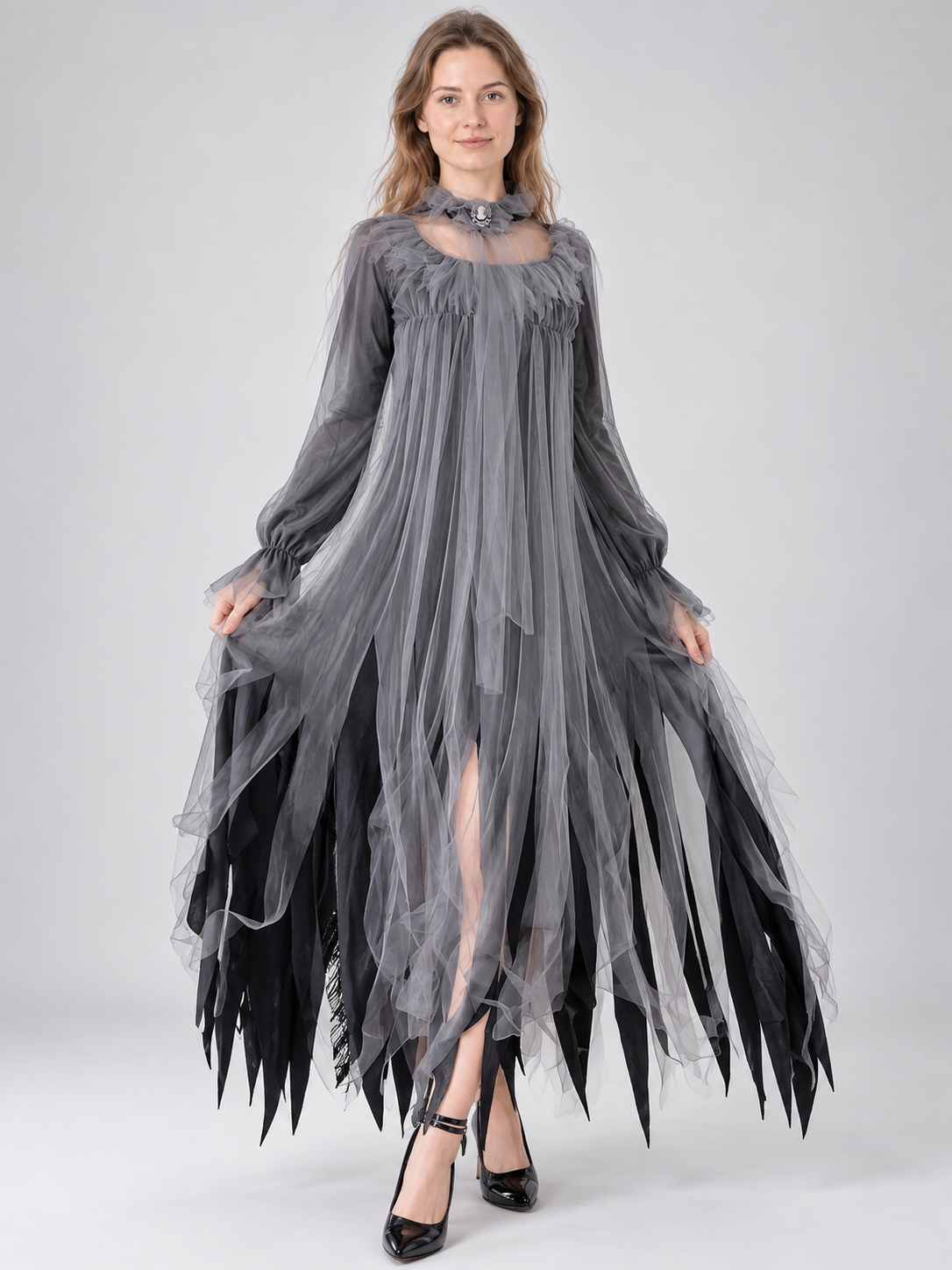 Gray-Black Vampire Costume with Dress and Choker