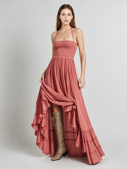 Boho-Style Maxi Dress with an Open Back