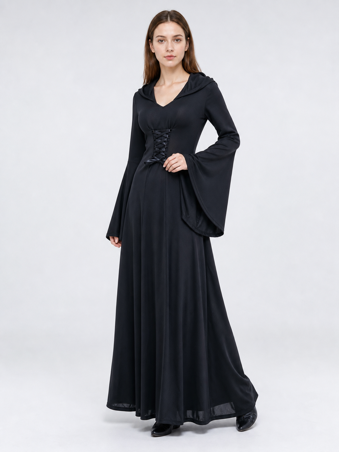 Gothic Zombie Costume: Black Hooded Dress
