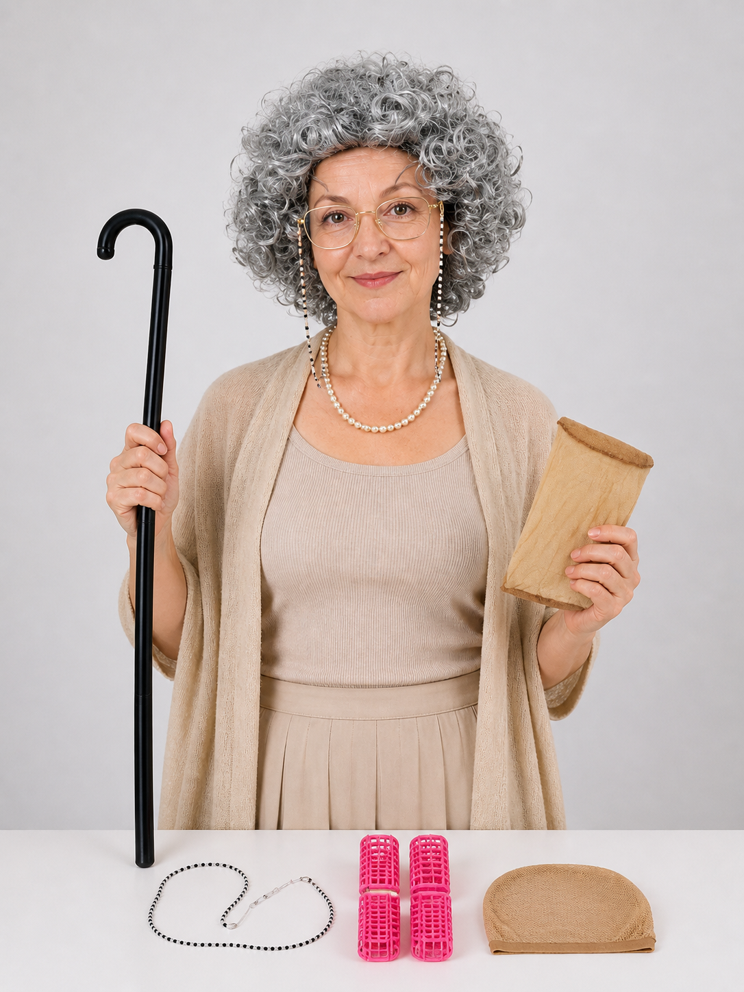 Gray Curly Costume Wig for Halloween and Cosplay Costume Wigs detail