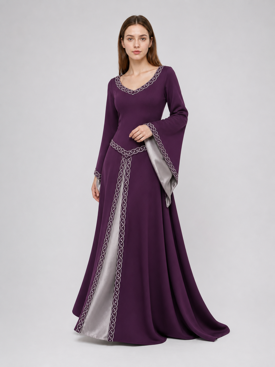 Long fantasy-style dress with bell sleeves