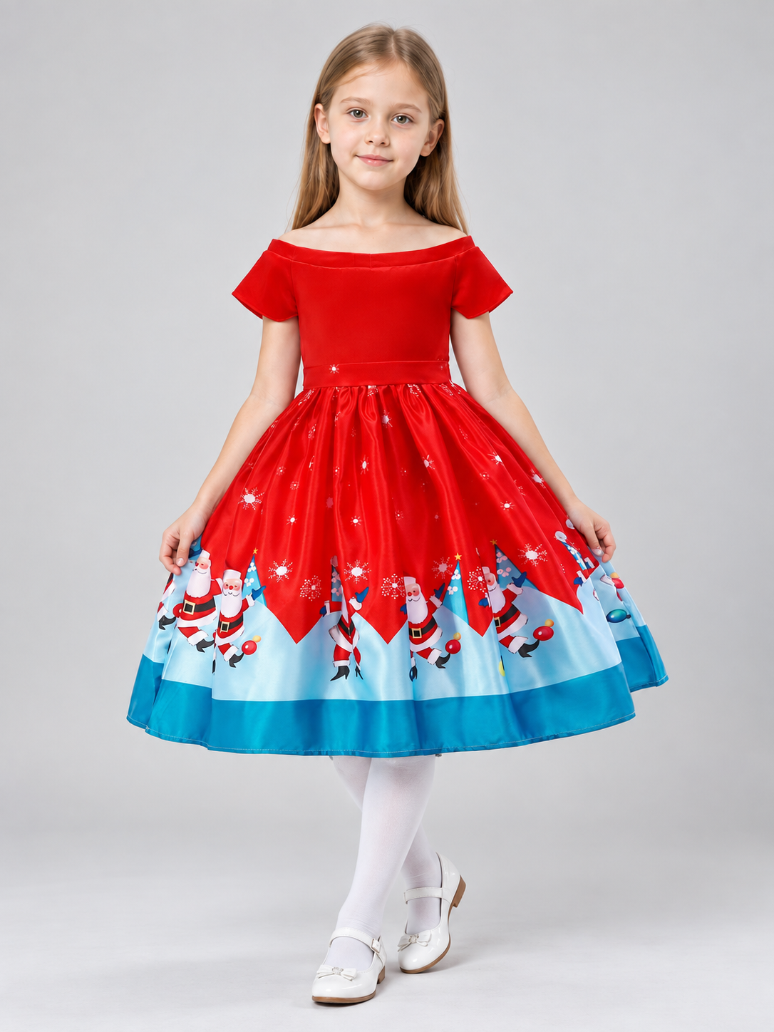 Festive Dress with Snowflakes and a Flared Skirt