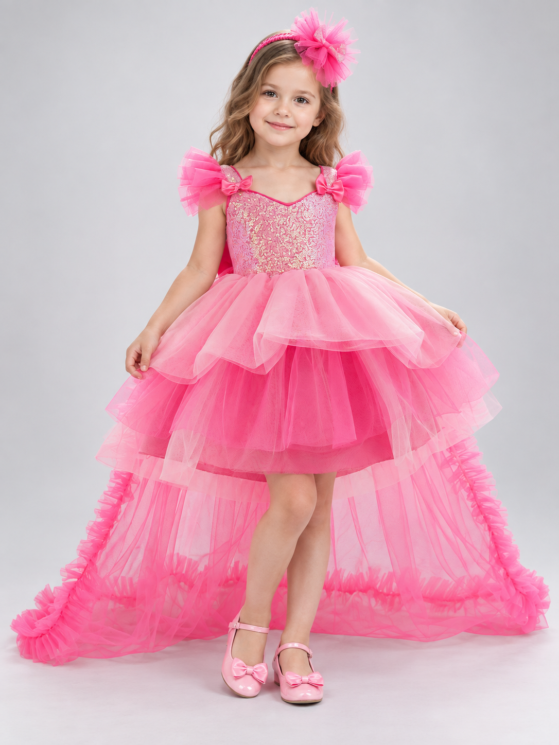 Kids' Festive Dress with Sequins and Bows