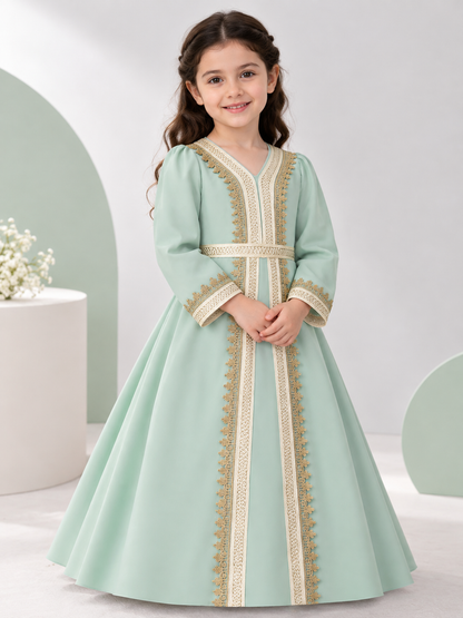 Girls' Dressy Long-Sleeve Dress with Embroidery