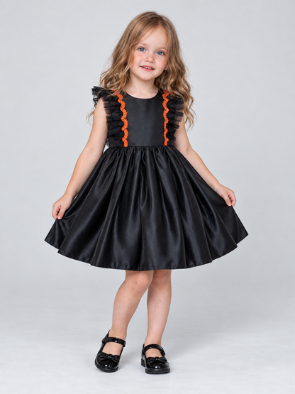 black girls formal dress black sleeveless a-line orange trim back bow product image 3