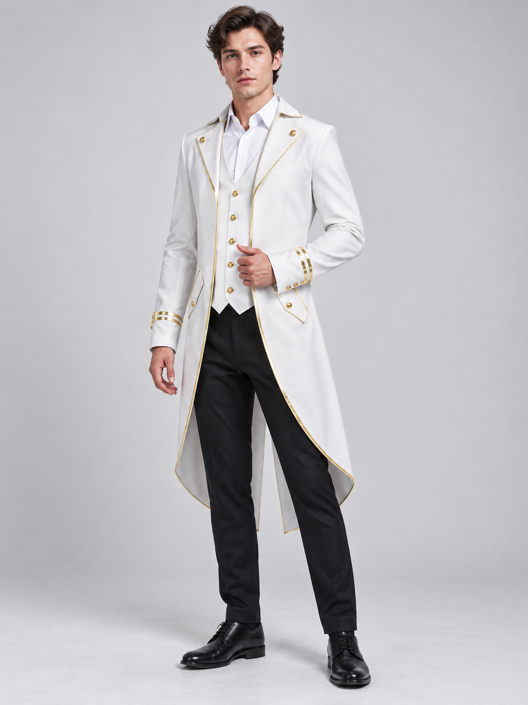 White Tailcoat with Gold Trim and Buttons