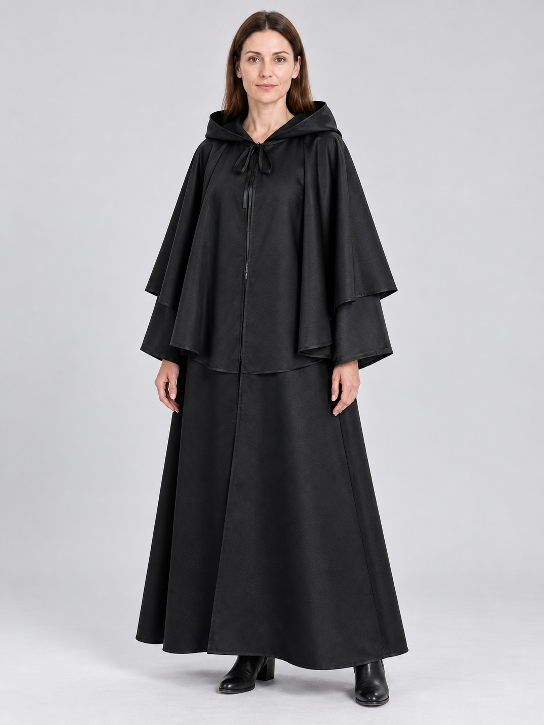 Black Matte Gothic Hooded Cloak with Cape