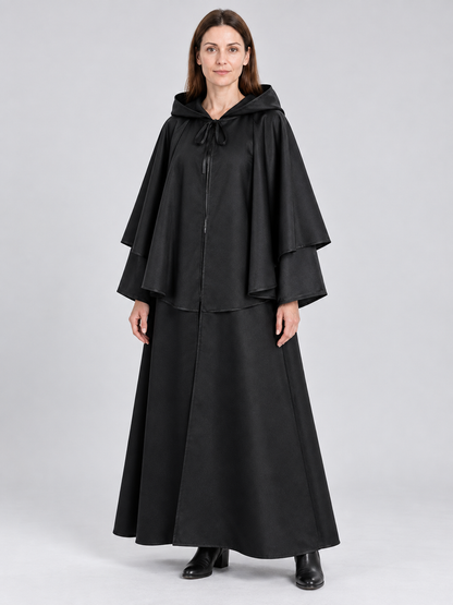 Black Matte Gothic Hooded Cloak with Cape