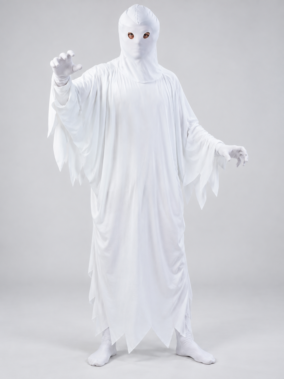 White Ghost Costume with Hood and Eye Cutouts