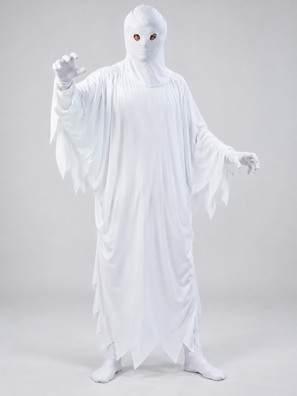 White Ghost Costume with Hood and Eye Cutouts