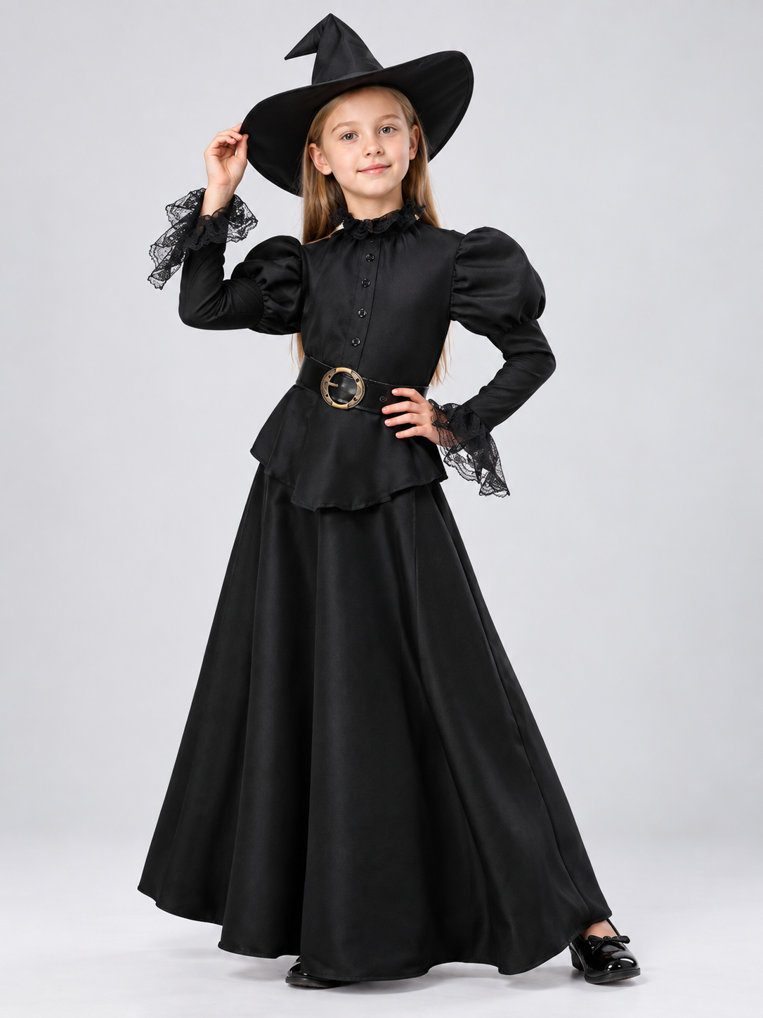 Kids' Witch Halloween Costume Black with Hat and Belt