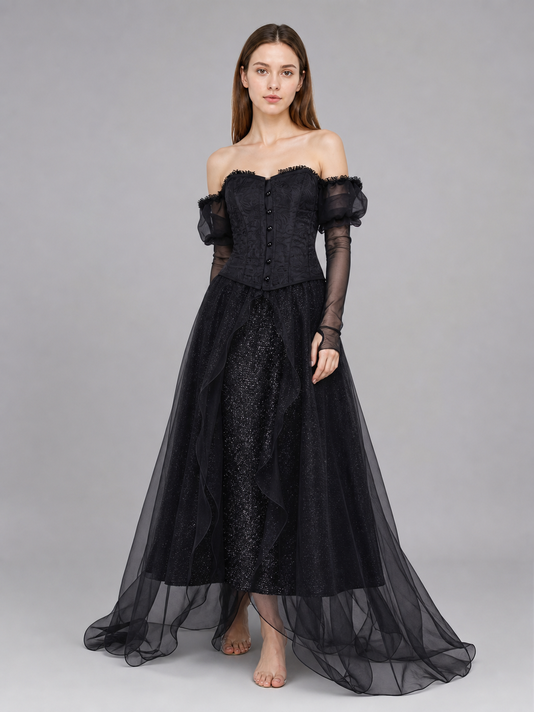 Gothic Black Cosplay Dress with Belt