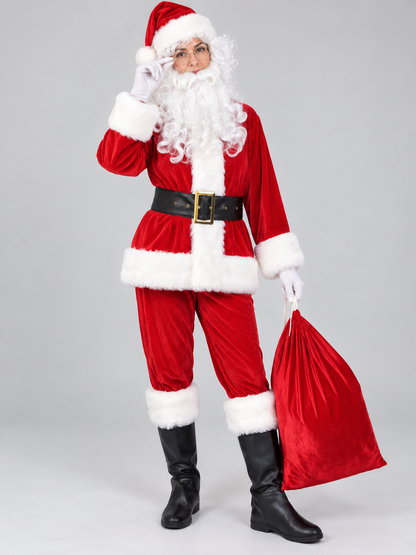 Red Santa Claus costume with white trim Costumes detail