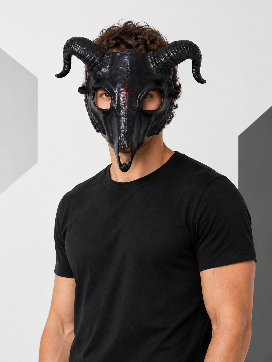 Black Goat Skull Carnival Mask for Halloween Costume Masks detail