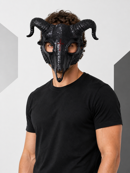 Black Goat Skull Carnival Mask for Halloween Costume Masks detail