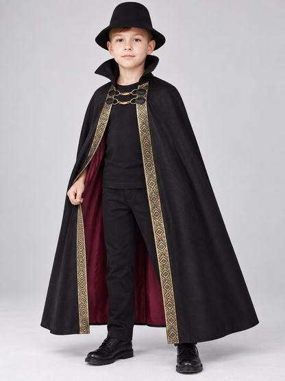 Carnival Cape with Black Hat and Gold Trim