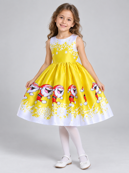 Girls' Dressy Dress with Winter Print and Bow