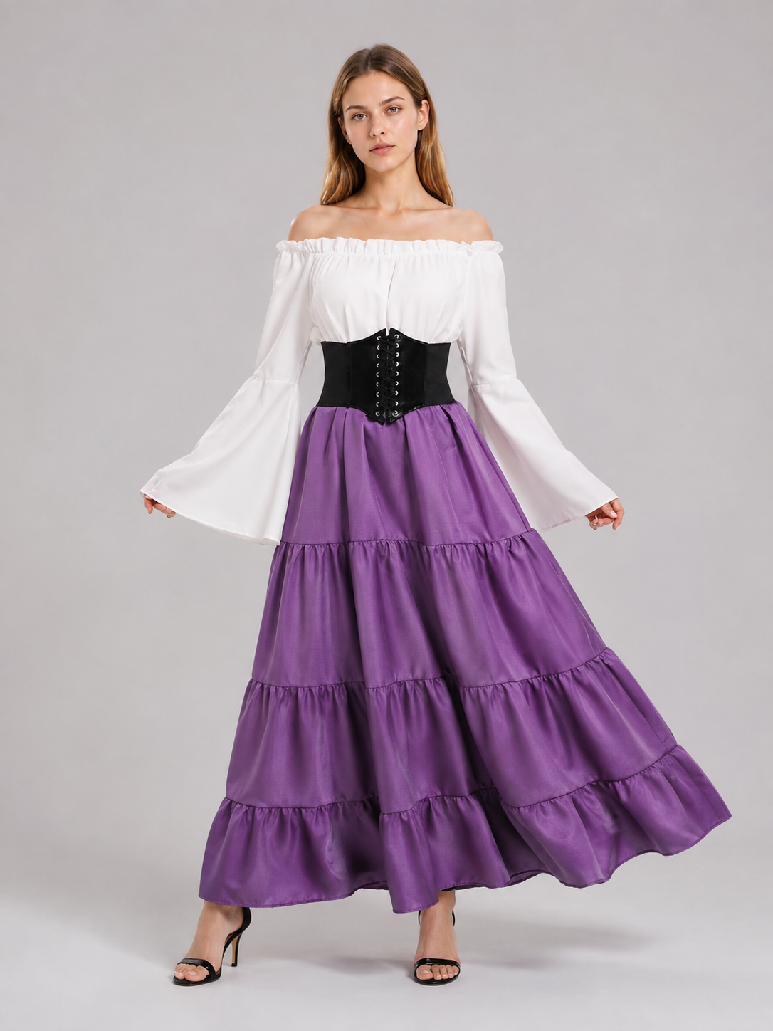 Dress with a Corset, Tiered Skirt, and Ruffles Costume Dresses detail