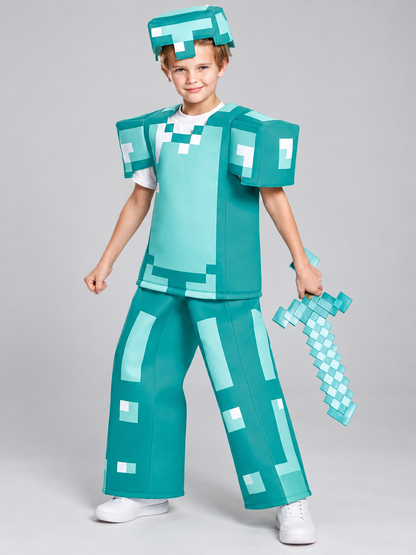 Kids' Pixel-Style Carnival Costume with Helmet