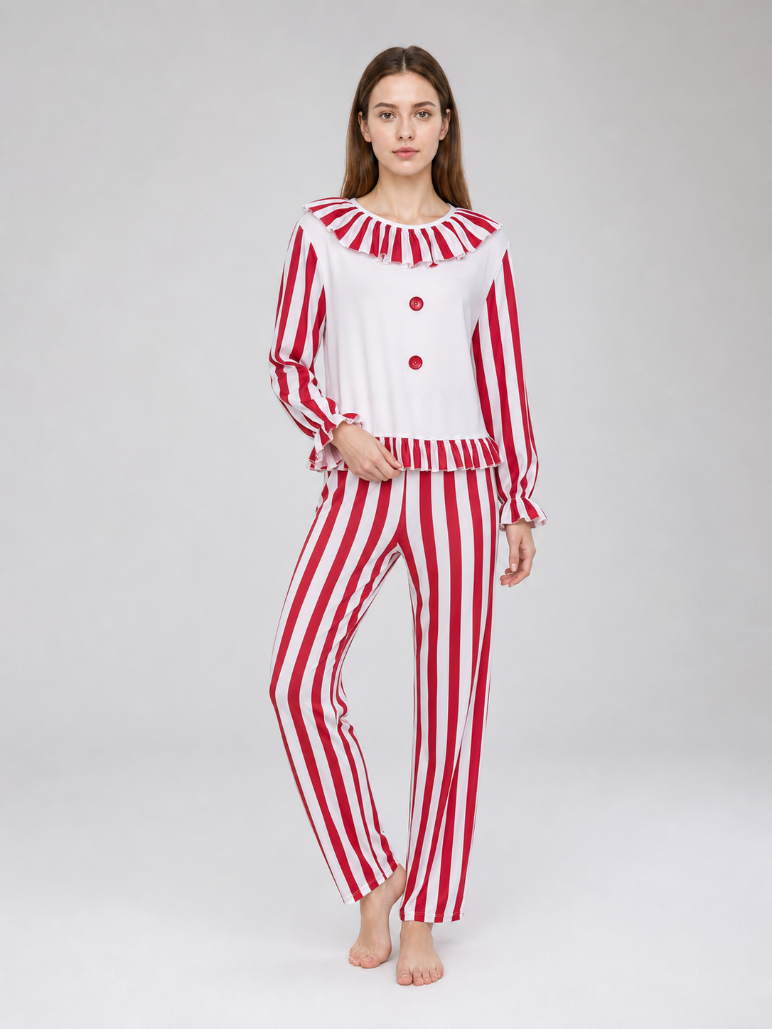 Striped Ruffled Clown-Style Sleep Set