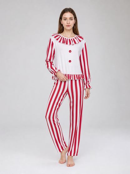 Striped Ruffled Clown-Style Sleep Set
