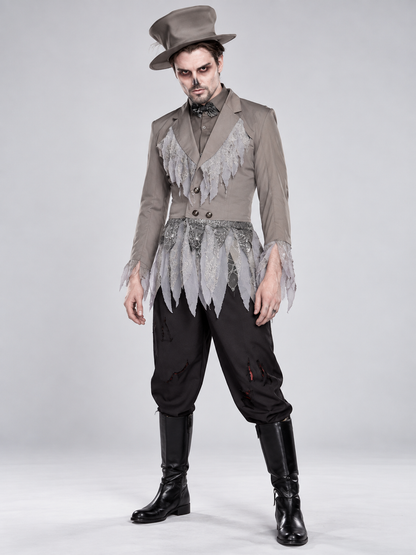 Halloween Costume Gray Tailcoat with Raw Edges and Pants