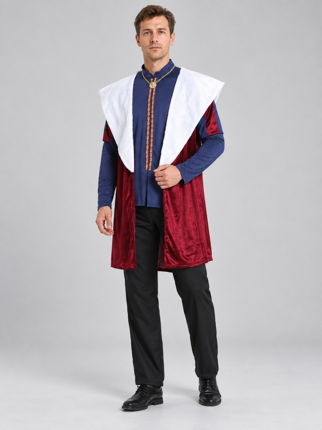 King Carnival Costume with Red Cape and Chain