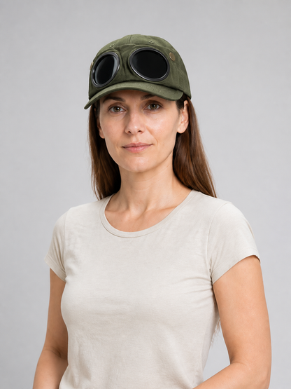 Carnival headwear, khaki cap with goggles
