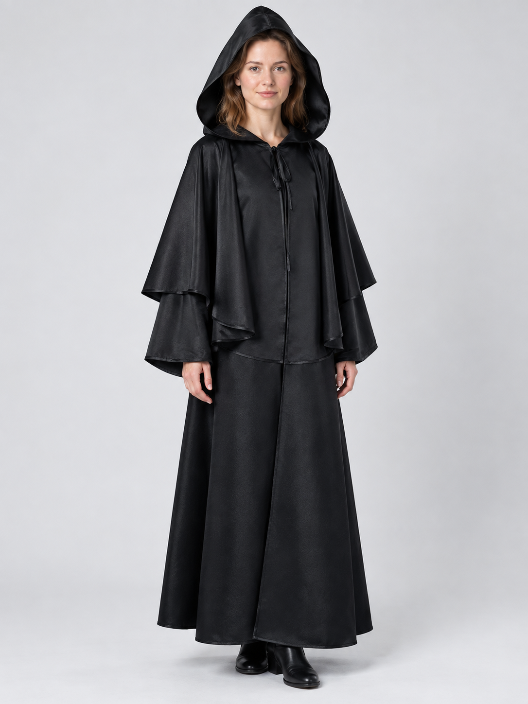 Long Loose-Fit Hooded Cloak Cape Black