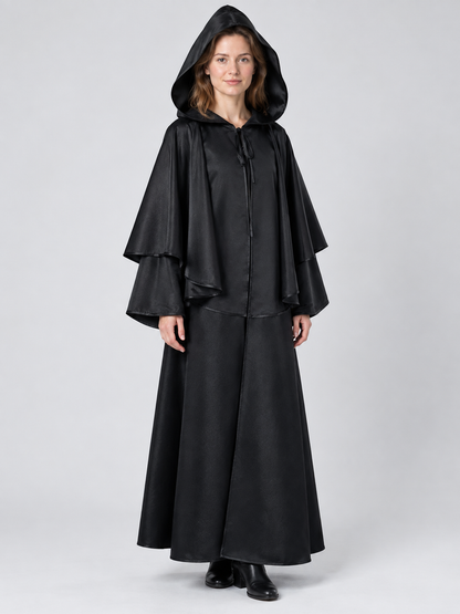 Long Loose-Fit Hooded Cloak Cape Black