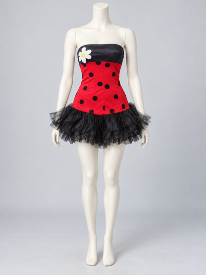 Red Carnival Dress with Black Polka Dots and Daisy Costume Dresses detail
