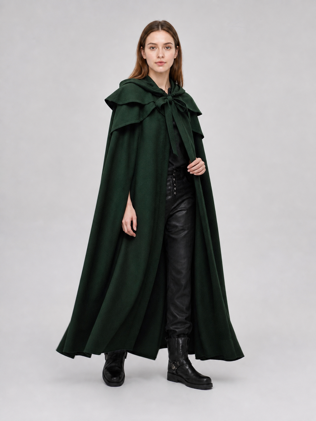 Gothic Medieval Hooded Cloak, Dark Green
