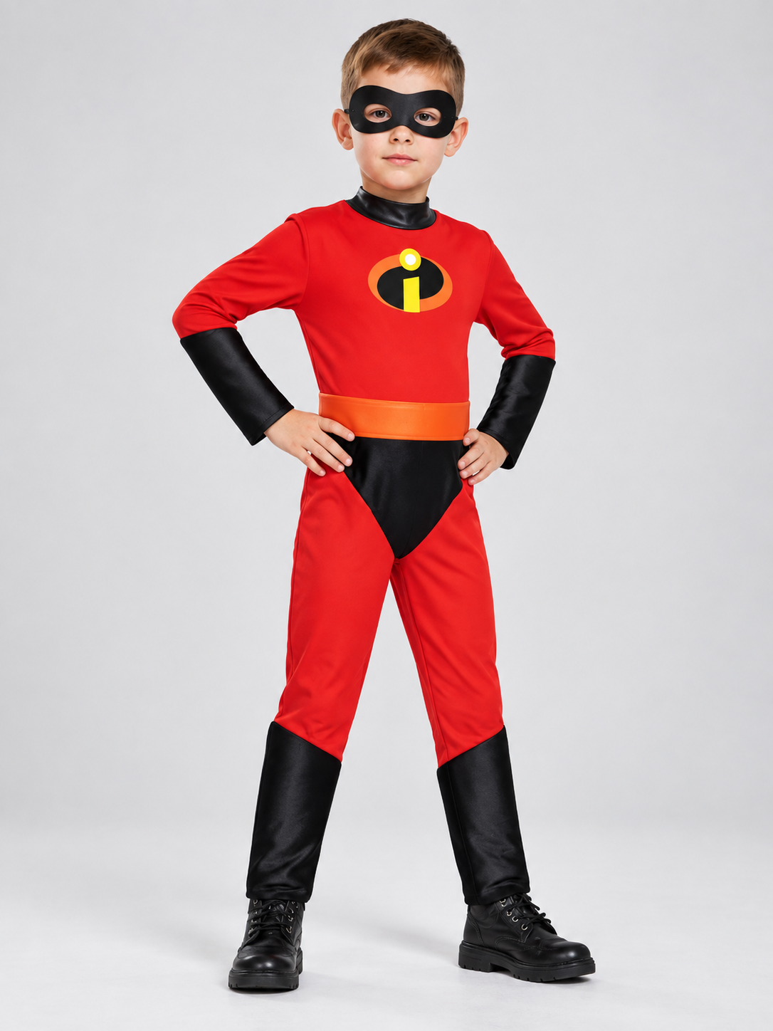 Kids' Superhero Costume Red with Half-Mask and Belt