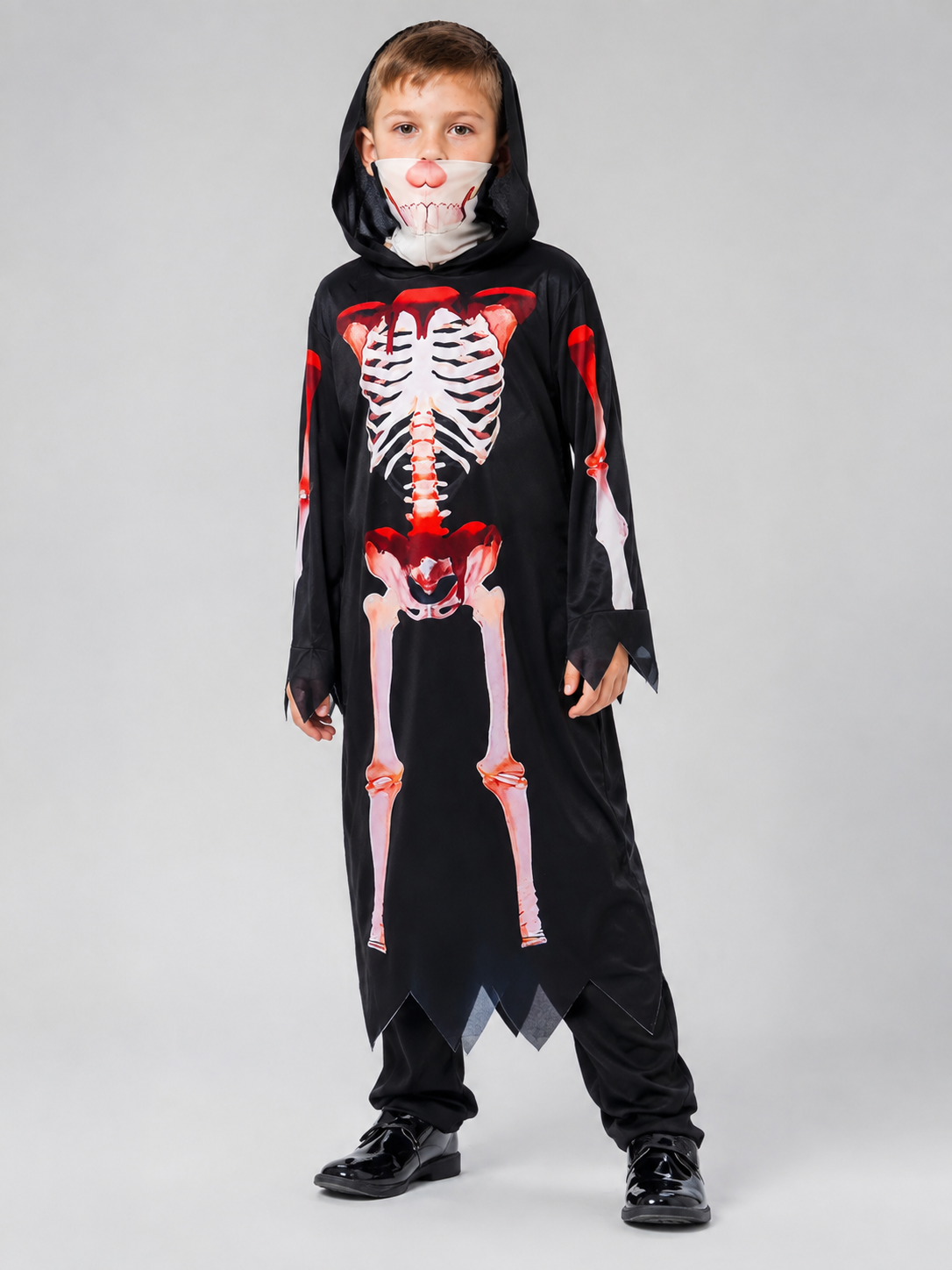 Children’s Grim Reaper Costume with Hood and Skeleton Print product detail