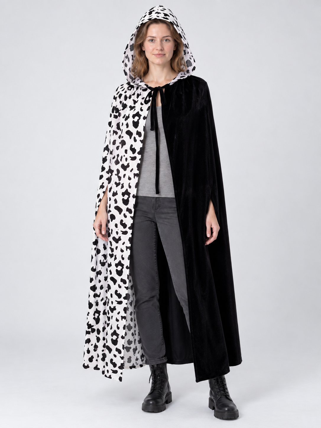 Reversible Hooded Cape Cloak Black and White