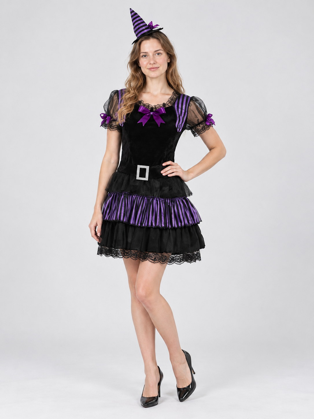 Witch Costume with Black and Purple Hat and Dress