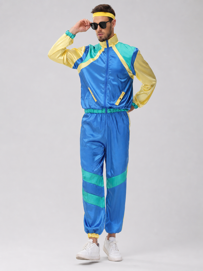 Sporty Jumpsuit with Zipper and Colorful Panels