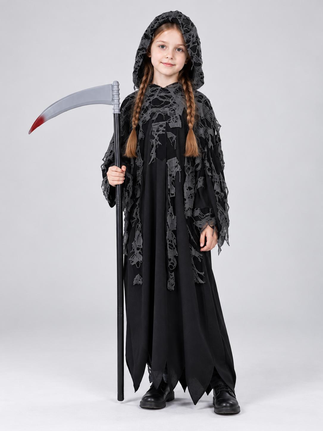Kids' Vampire Halloween Costume with Hood and Spiderweb