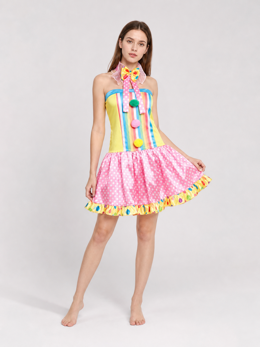 Bright clown costume dress for carnival and stage