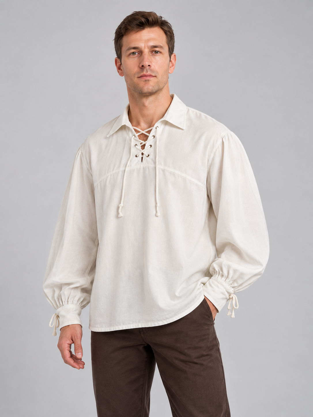 White Medieval-Style Shirt with Lacing